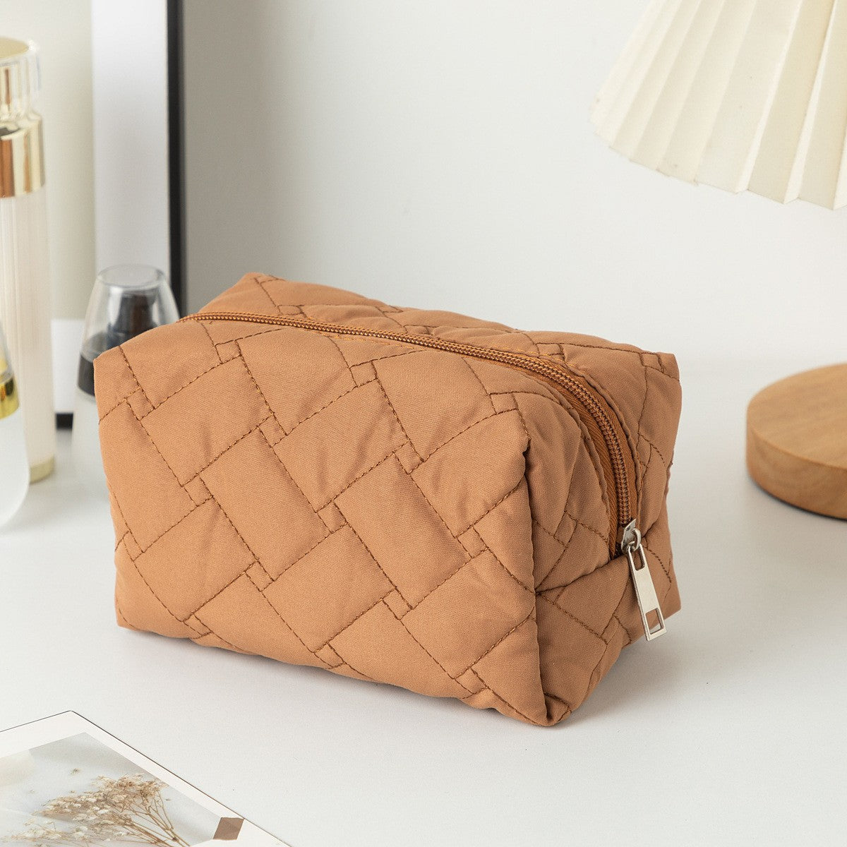 Floral Quilted Toiletries Portable Cosmetics Storage Makeup Bag