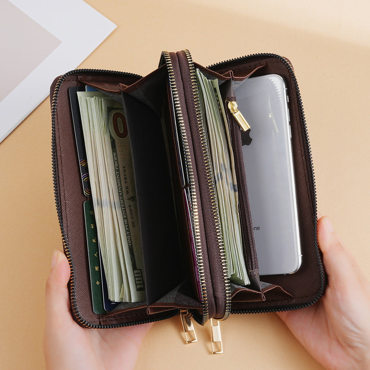 Women's Print Stitching Long Large Capacity Clutch High-grade Double Bags