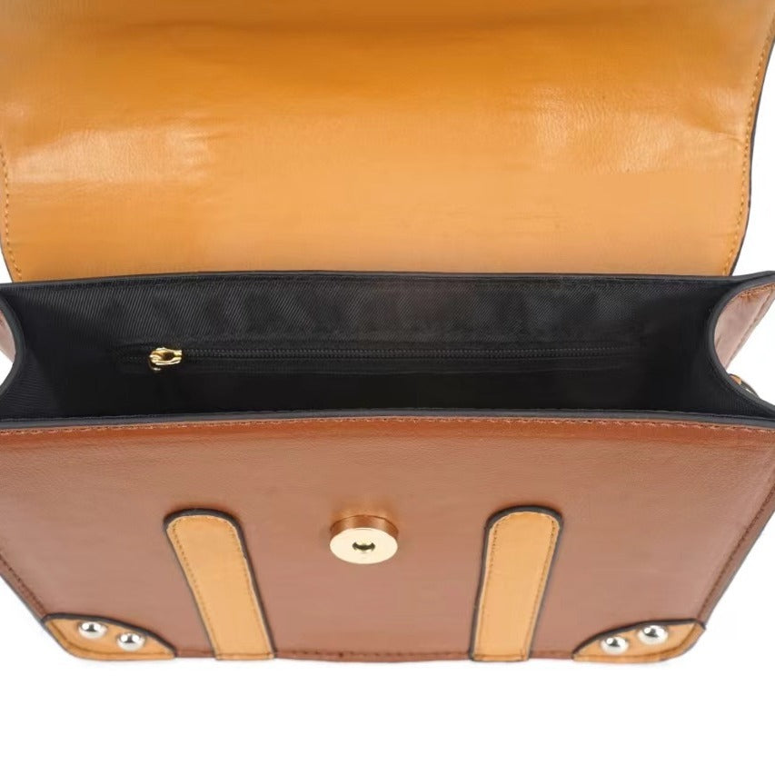 Women's Retro Brown Stitching Contrast Color Hogg Coin Purses