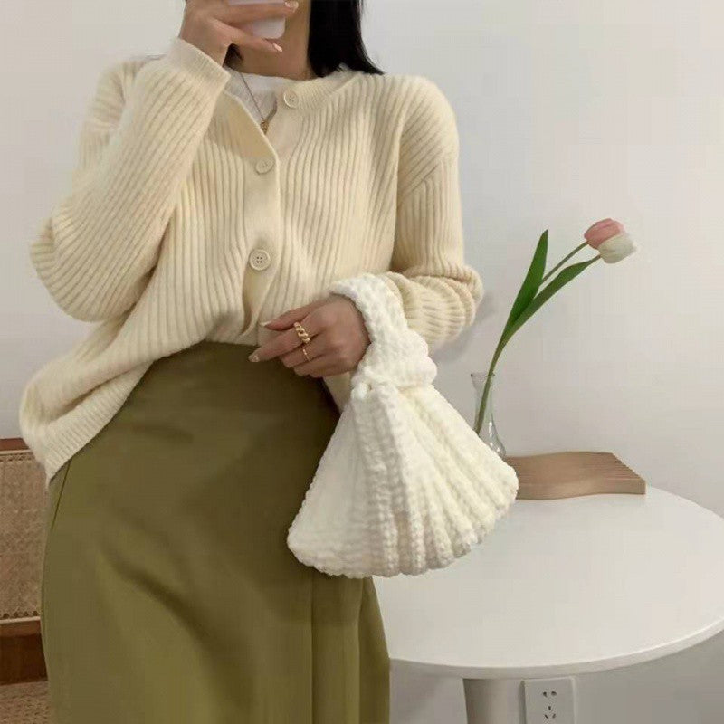Style Wrist Hand-woven Wool Finished Crochet Handbags