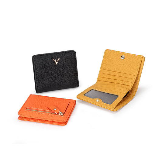 Women's Leather Short Fashion Full Cowhide Fold Purses