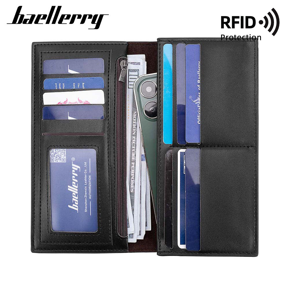 Men's Retro Frosted Long Multiple Slots Zipper High Sense Purses