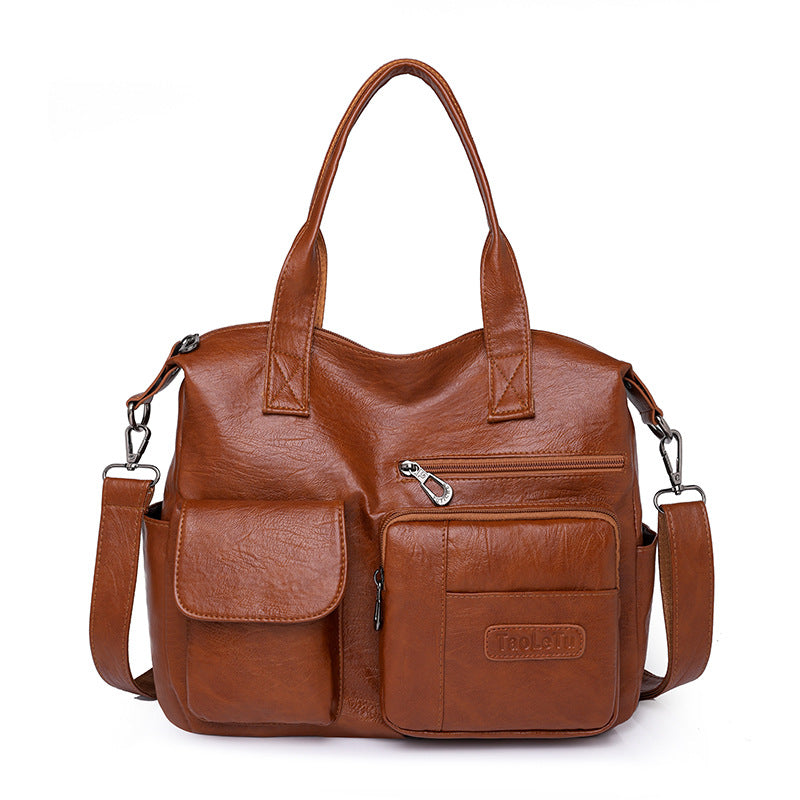 Portable Business Lychee Pattern Retro Large Women's Messenger Bag