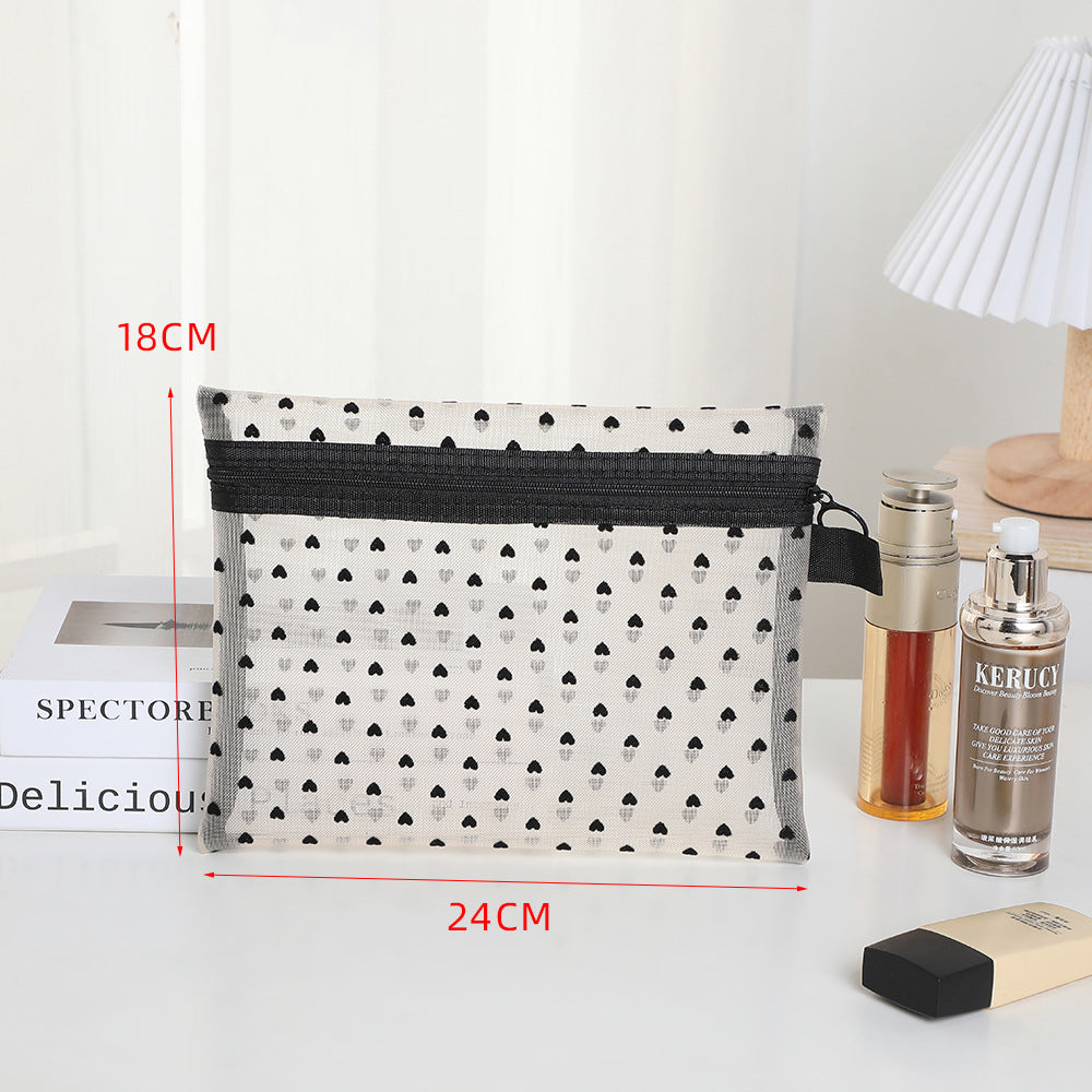 Graceful Portable Love Mesh Style Carry-on Cosmetic Bags