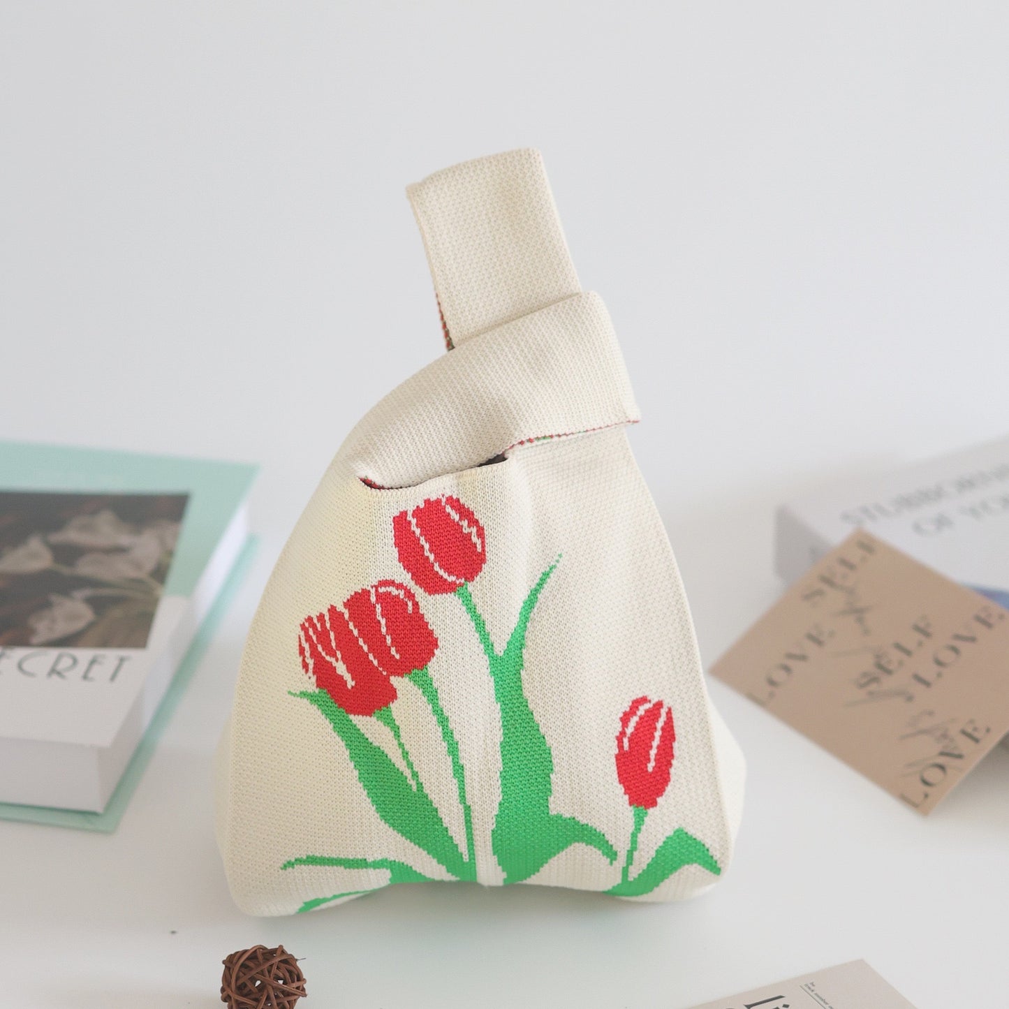 Women's Korean Style Cute Flower Knitted Underarm Handbags