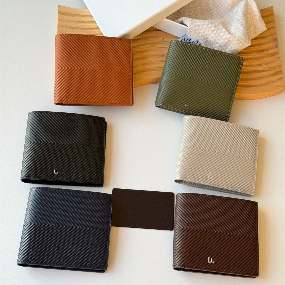 Men's Short Style Genuine Leather Embossed Solid Color Large Capacity Men's Wallet