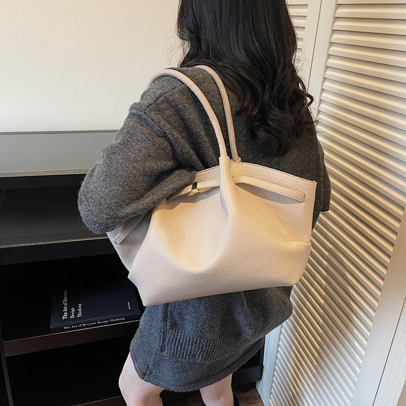 Women's Retro Lychee Pattern Portable Vegetable Basket Large Capacity Niche Pleated Women's Shoulder Bag