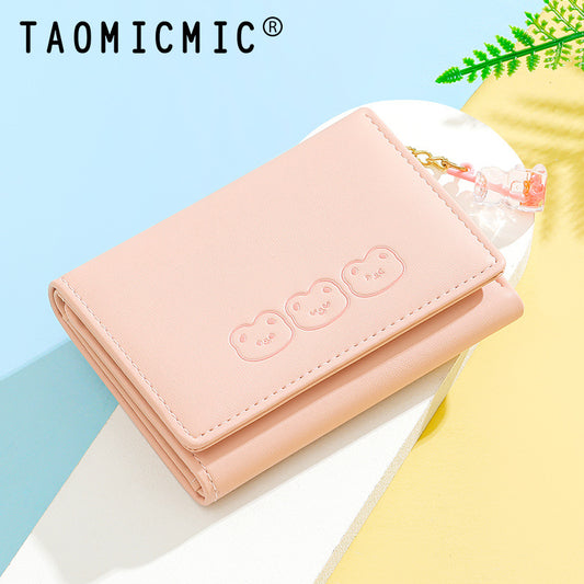 Women's Cute Pendant Korean Style Three-fold Large Ladies Wallets