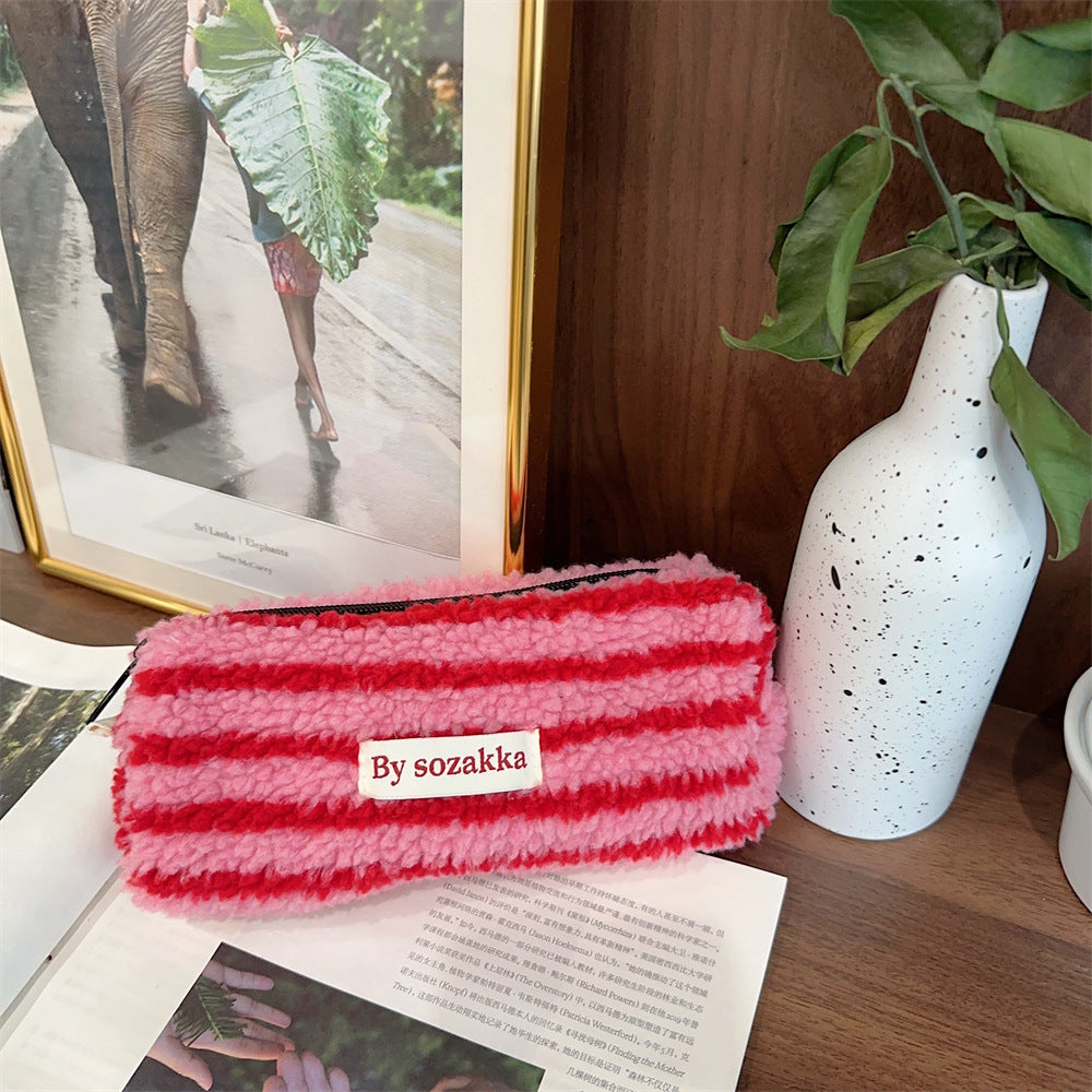 Plush Pencil Large Capacity Color Polka Cosmetic Bags