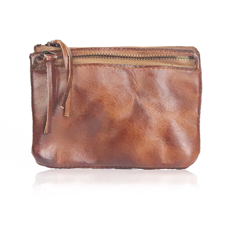 Women's First Layer Cowhide Retro Distressed Hand-rub Coin Purses