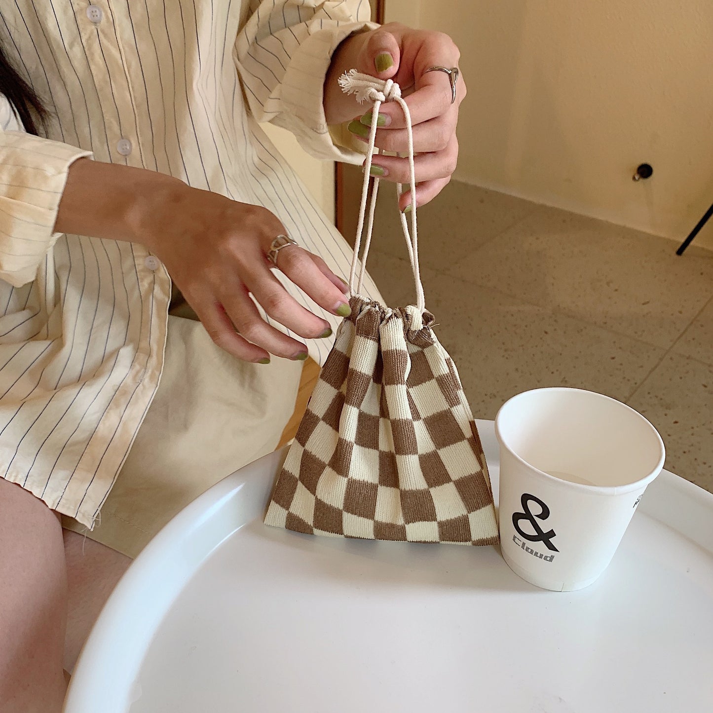 Drawstring Pocket Cute Cloth Female Organizing Bags