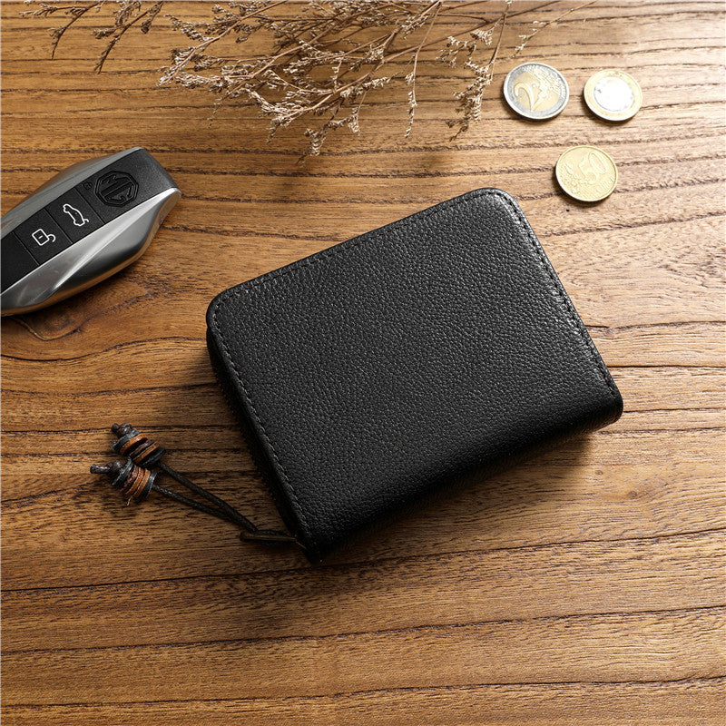Men's Tanned Leather Cowhide Short Genuine Green Vertical Coin Purses