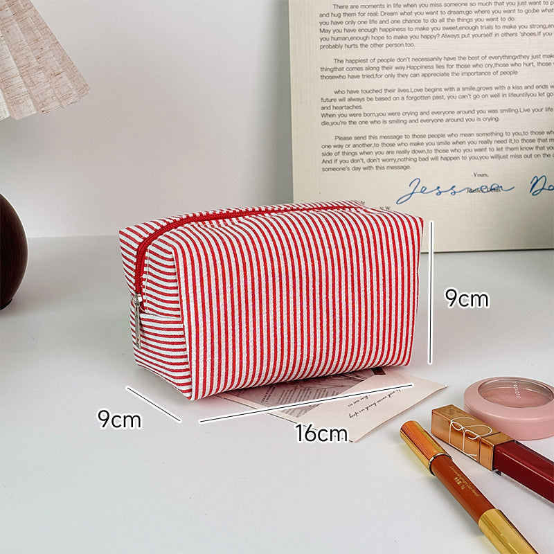 Striped Make-up Large Capacity Seersucker Embroidered Portable Out Makeup Bag