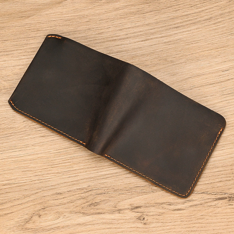 Men's Short With Zipper First Layer Cowhide Multiple Slots Crazy Men's Wallet