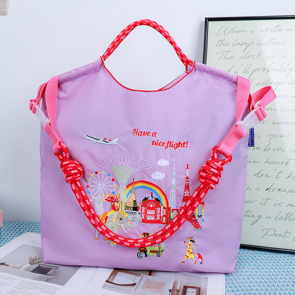Environmental Protection Embroidery Shopping Nylon Cloth Flower Hand-held Minority Bags