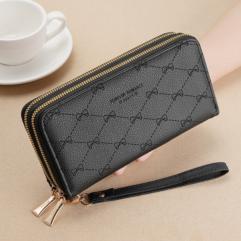 Women's Long Double Layer Zipper Fashion Bow Ladies Wallets