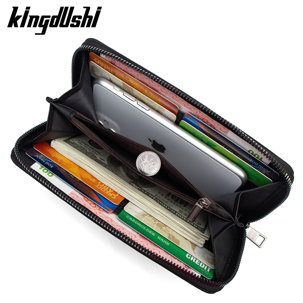 Men's Feel Long Zipper Clutch Multiple Slots Large Capacity Hand-held Men's Wallet