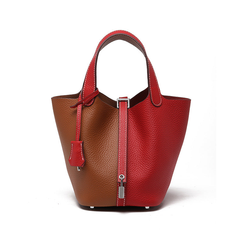 Women's Cowhide Niche Basket Leather Large Capacity Handbags