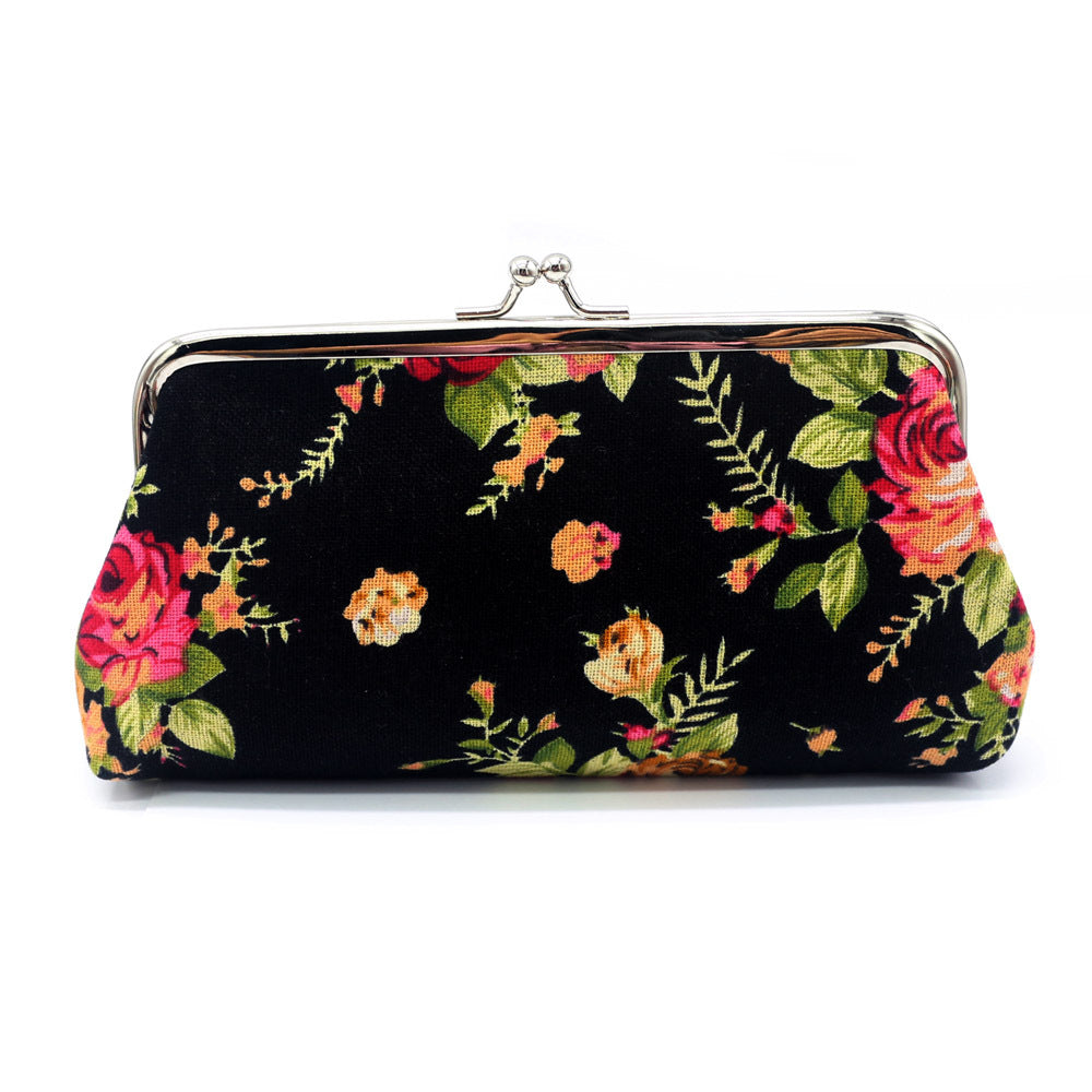 Women's Fabric Long Rose Canvas Printed Hand Purses