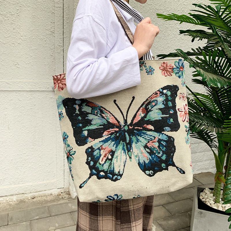 Women's Ethnic Style Canvas Large Jacquard Embroidered Elephant Versatile Shoulder Bags