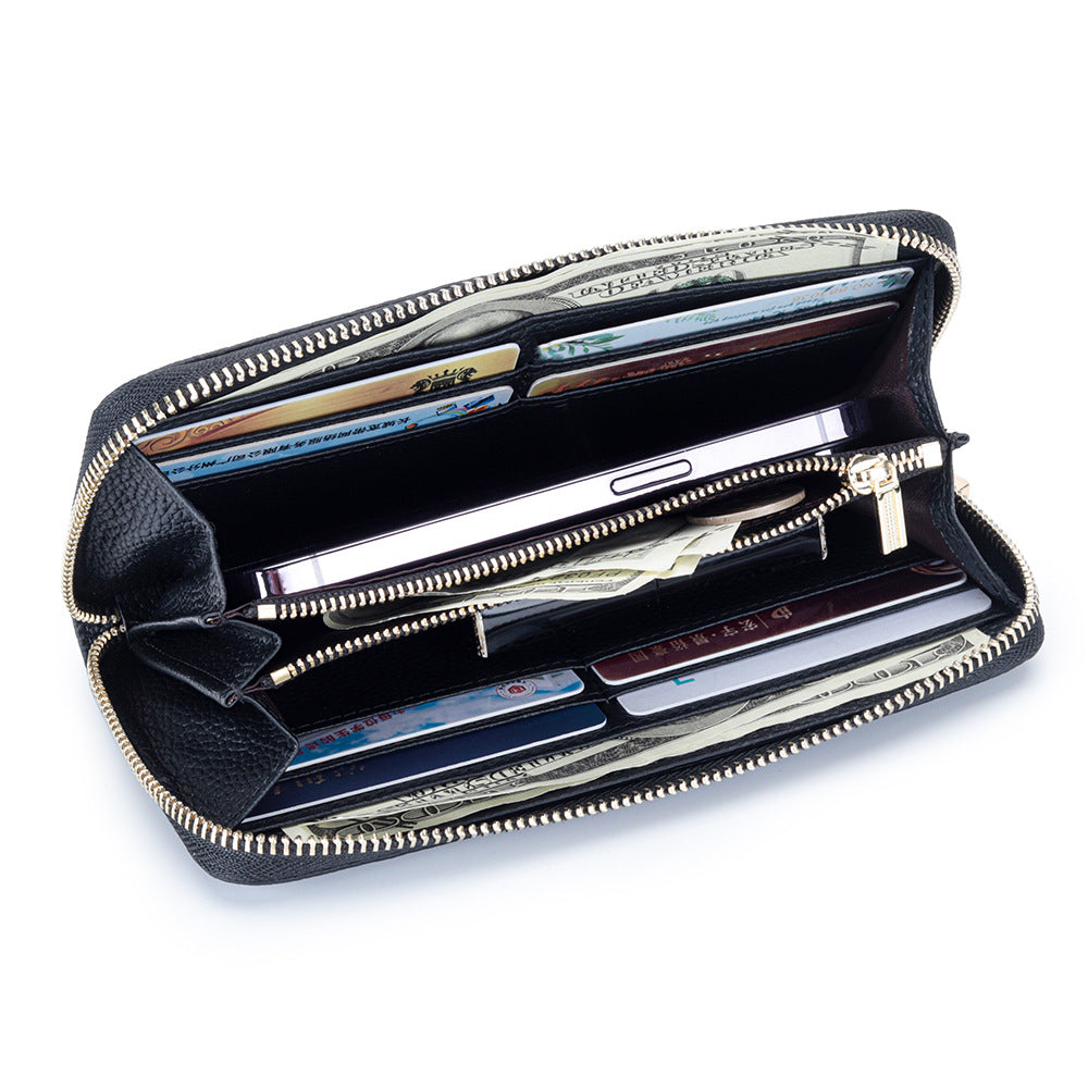 Zipper First Layer Cowhide Large Capacity Ladies Wallet