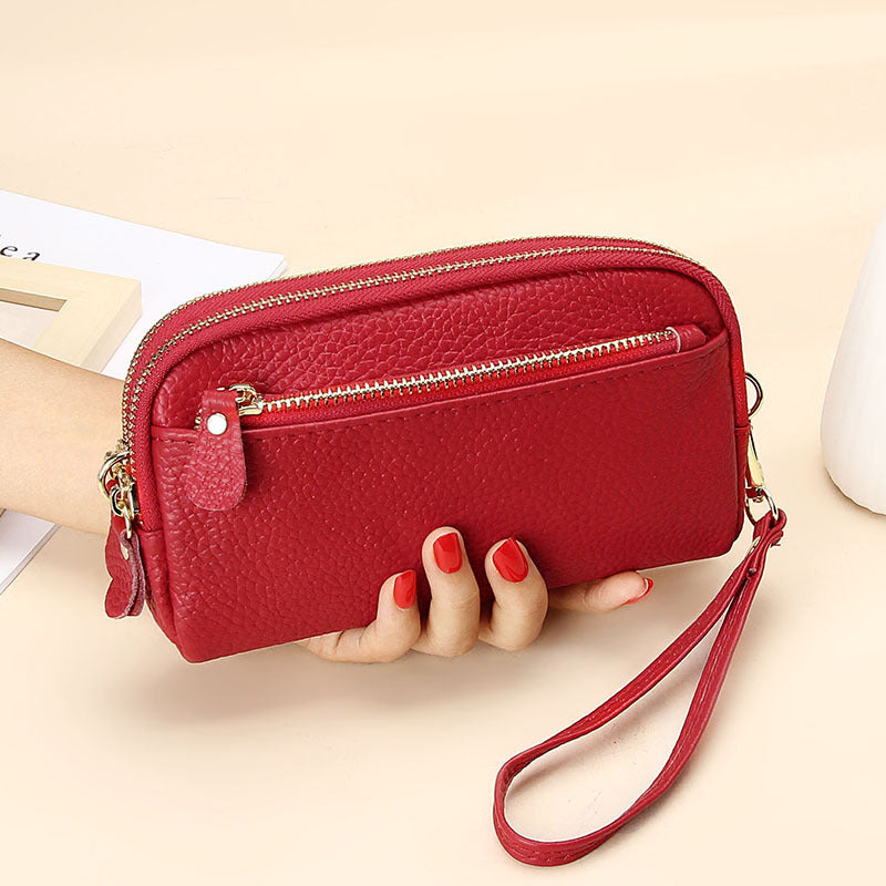 Women's Layer Leather Large Capacity Zipper Mobile Fashion Long Phone Bags