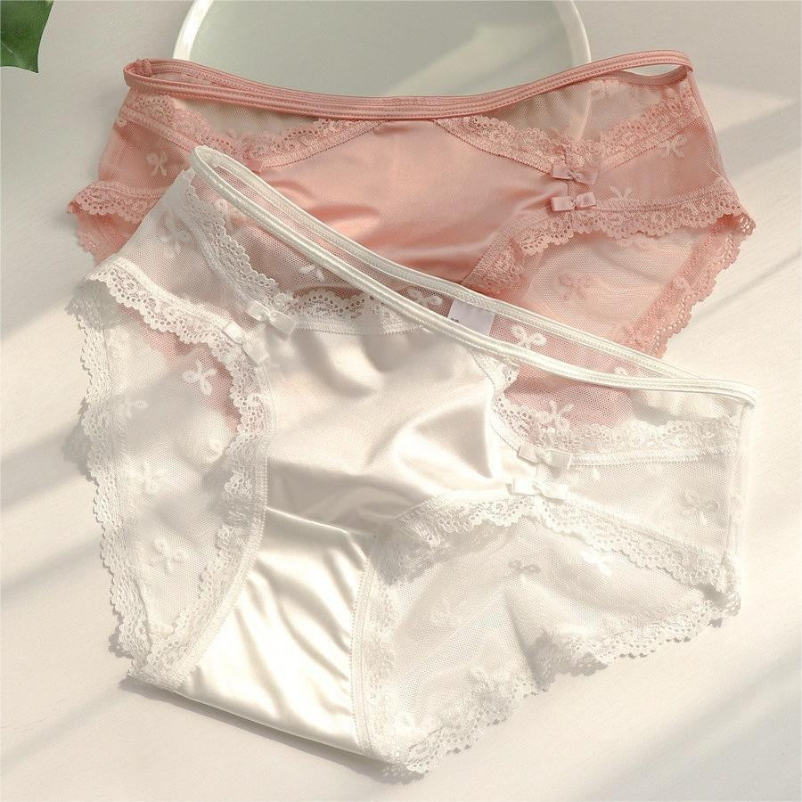 Women's Desire French Satin Hollow Lace Net Yarn Panties