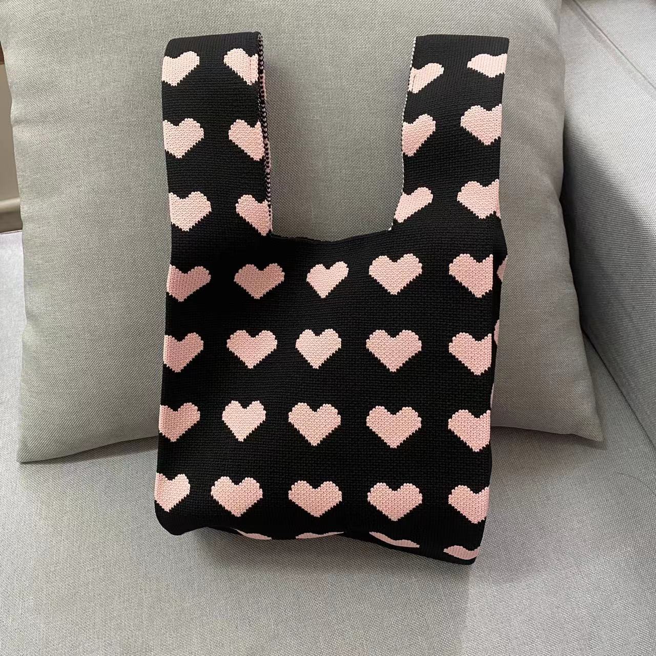 Hearts Knitted Portable Storage Korean Style Handbags