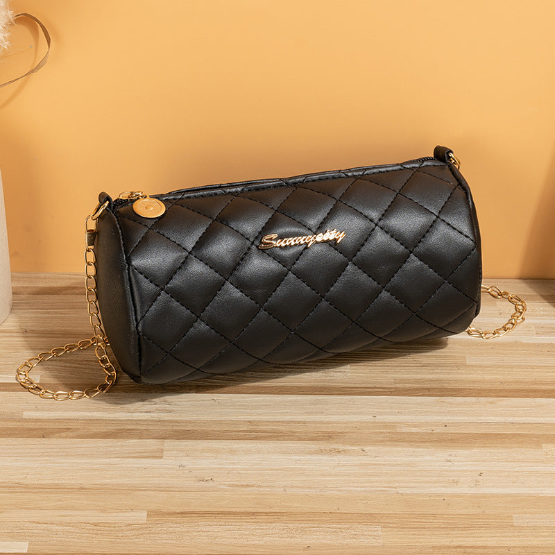 Simple Round Rhombic Pattern Cloth Chain Shoulder Bags