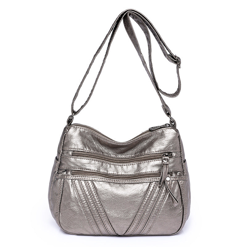 Women's Street Fashion Mom Washed Leather Large Shoulder Bags