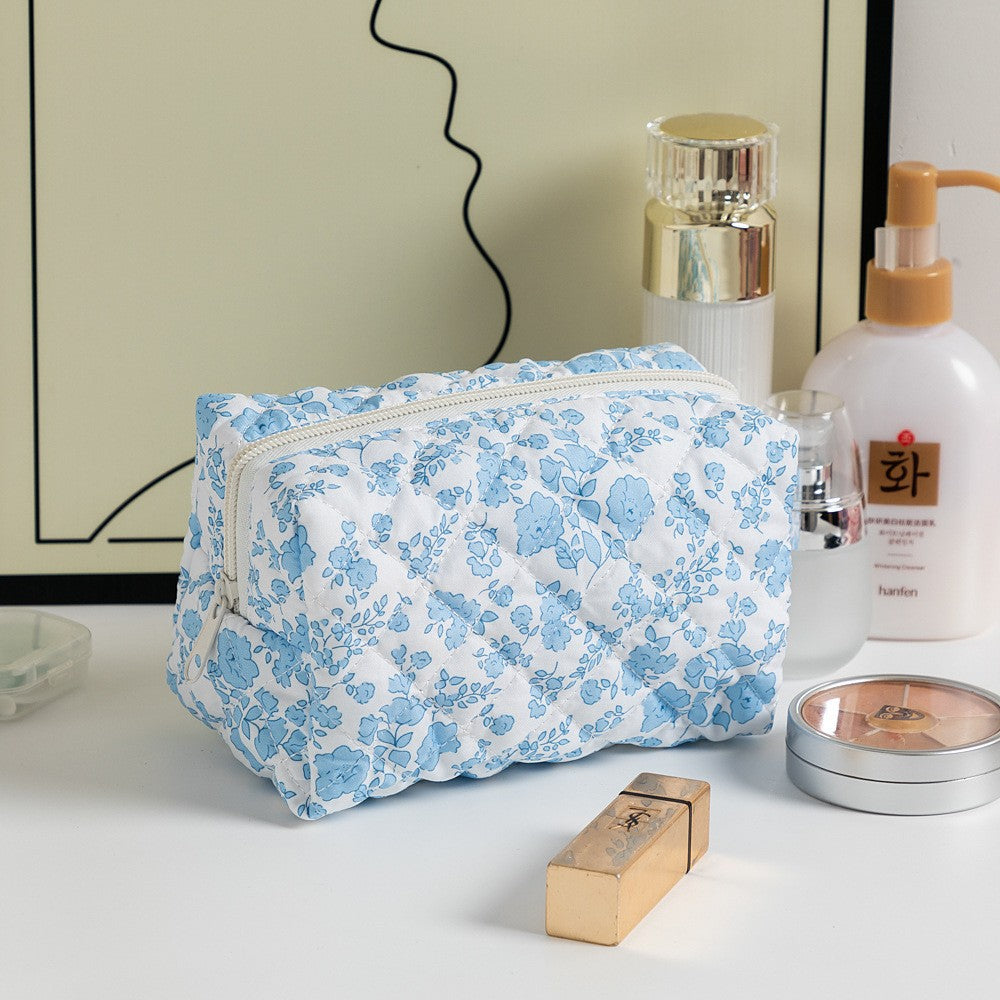 Floral Quilted Toiletries Portable Cosmetics Storage Makeup Bag