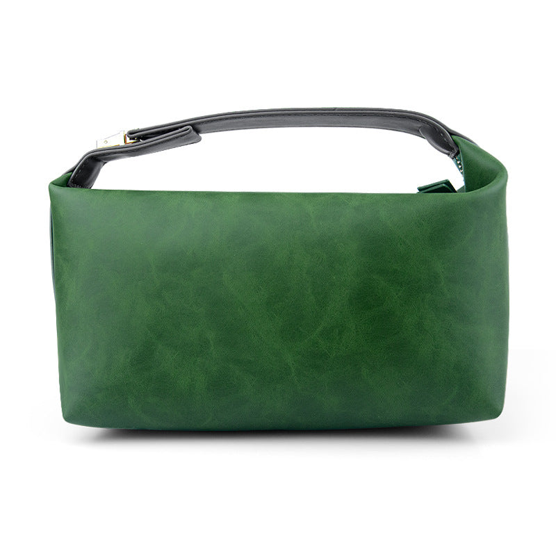 Crazy Horse Leather Large Capacity Portable Wash Makeup Bag