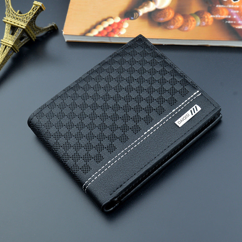 Men's Chic Simple Plaid Thin Male Youth Large Capacity Horizontal Soft Men's Wallet