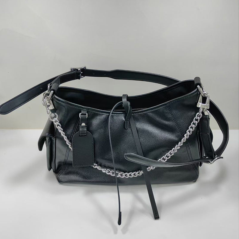 Women's Layer Cowhide Fashion Chain Black Warrior Women's Shoulder Bag