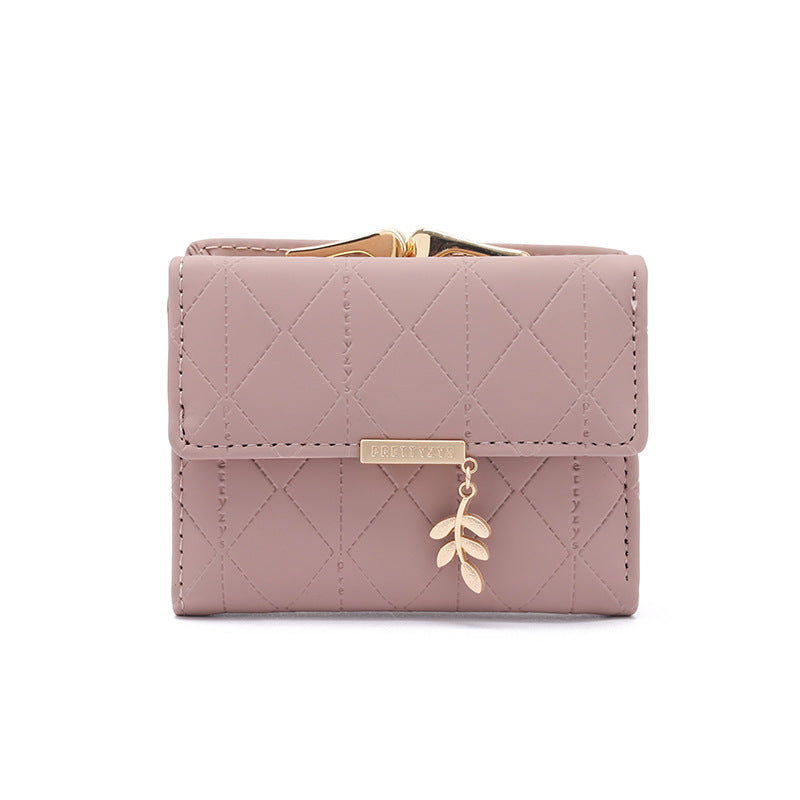 Women's Lady Simple Folding Rhombus Plaid High Texture Ladies Wallet