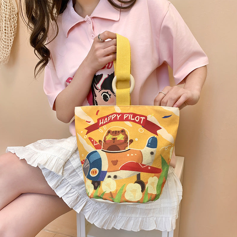 Cartoon Canvas Female Lunch Box Ethnic Handbags