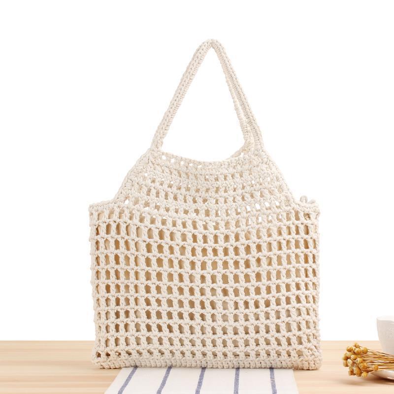 Summer Mori Artistic Natural Cotton Thread Hand-woven Mesh Fishnet Vacation Bags