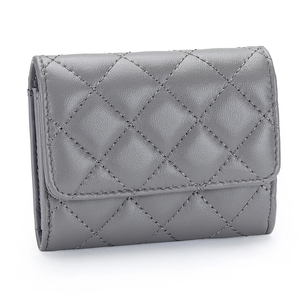 Women's Fashion Sheepskin Classic Style Short Compact Certificate Ladies Wallet