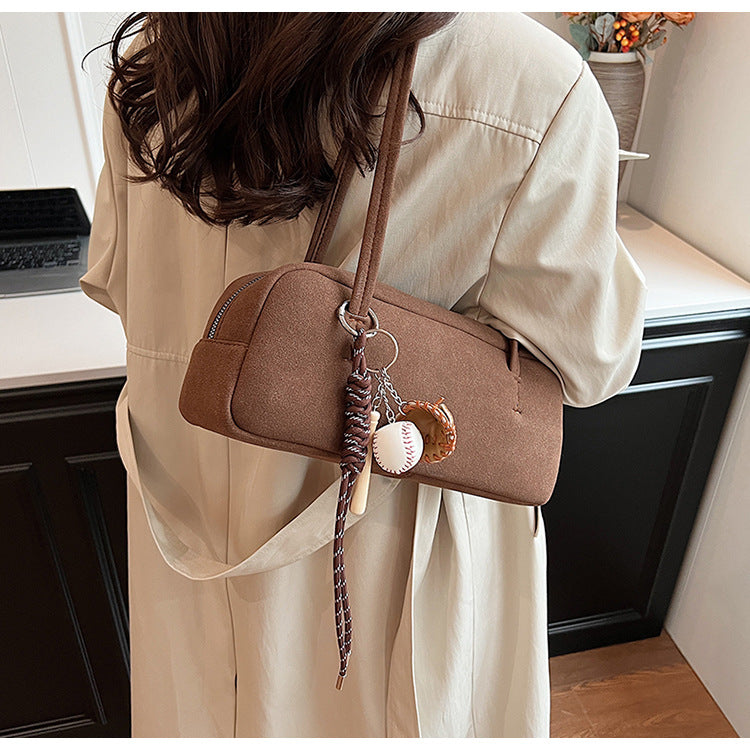 Women's Frosted Suede Baguette Simple Stitching Design Shoulder Bags