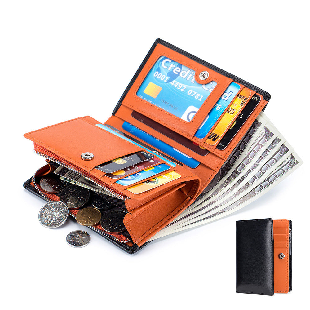 Men's Leather Short Zipper Vertical Soft Men's Wallets