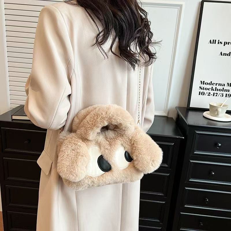 Children's Big Eye Dog Plush Chain Imitate Rex Rabbit Tote Bags