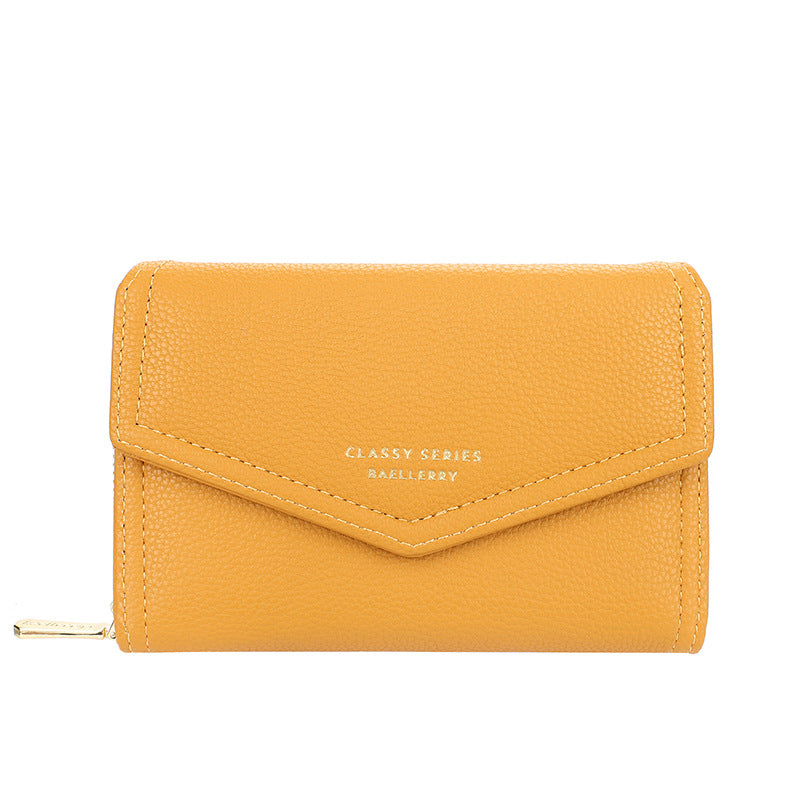 Women's Short Korean Style Large Capacity Zipper Litchi Purses