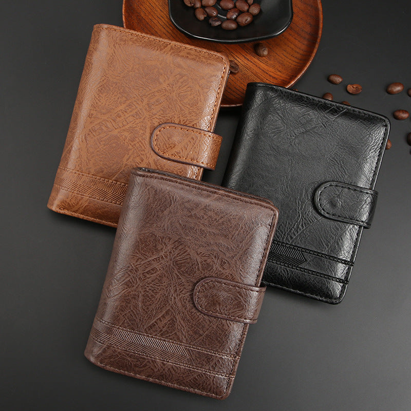 Men's Short Business Retro Style Leather Vertical Account Men's Wallet