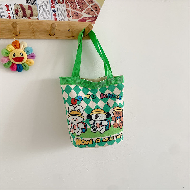 Cute Iti Printing Round Canvas Lunch Korean Style Handbags