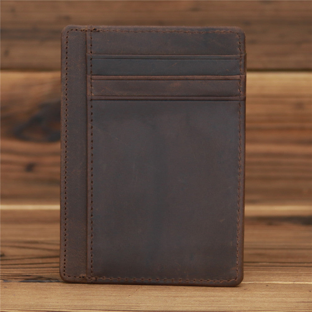 Men's Genuine Leather Crazy Horse Minimalist Cowhide Card Holder