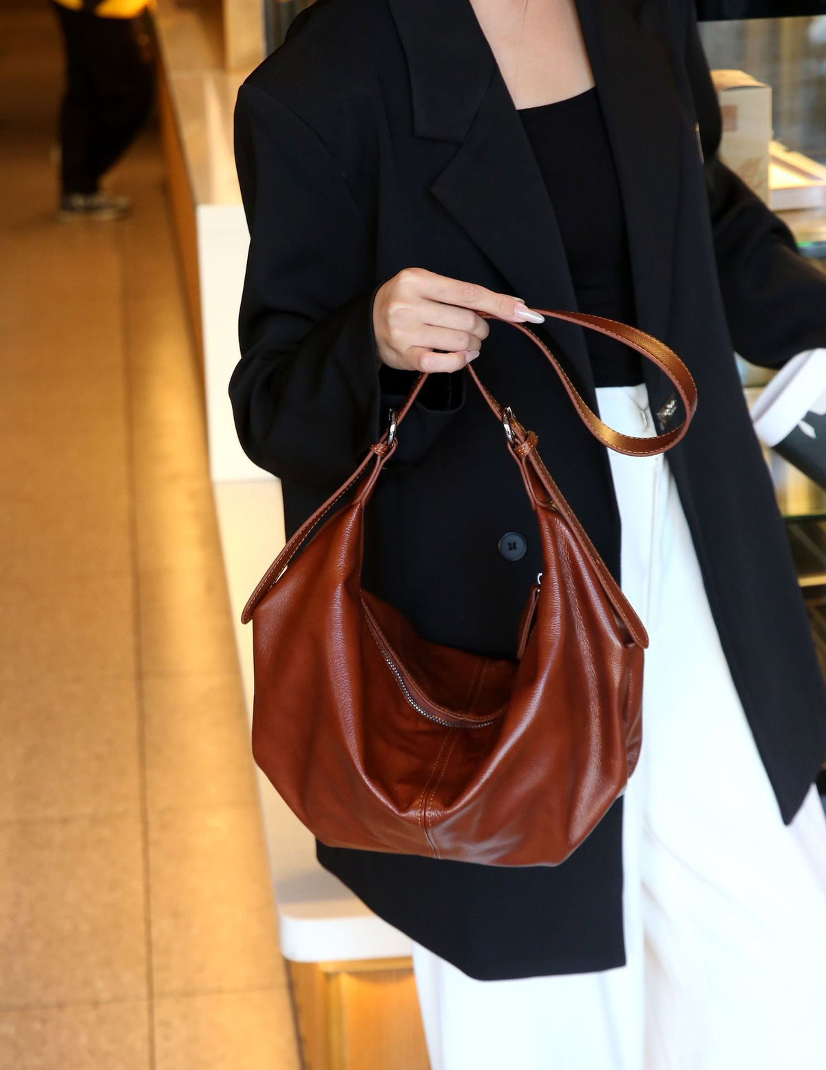 Women's Layer Leather Underarm Fashion Elegant Practical Shell Solid Color Bags