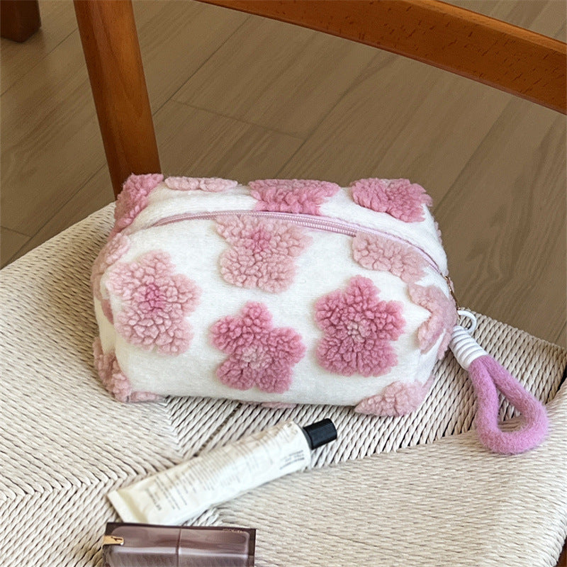 Three-dimensional Pink Flower Storage Wash Liner Large Makeup Bag