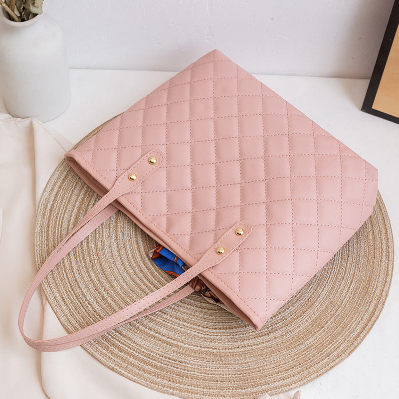 Large Capacity Rhombus Embroidered Trendy Simple Silk Handbags
