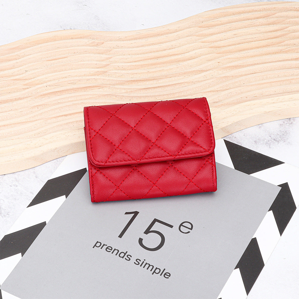 Women's Genuine Leather Short Fashion Rhombus Storage Ladies Wallet