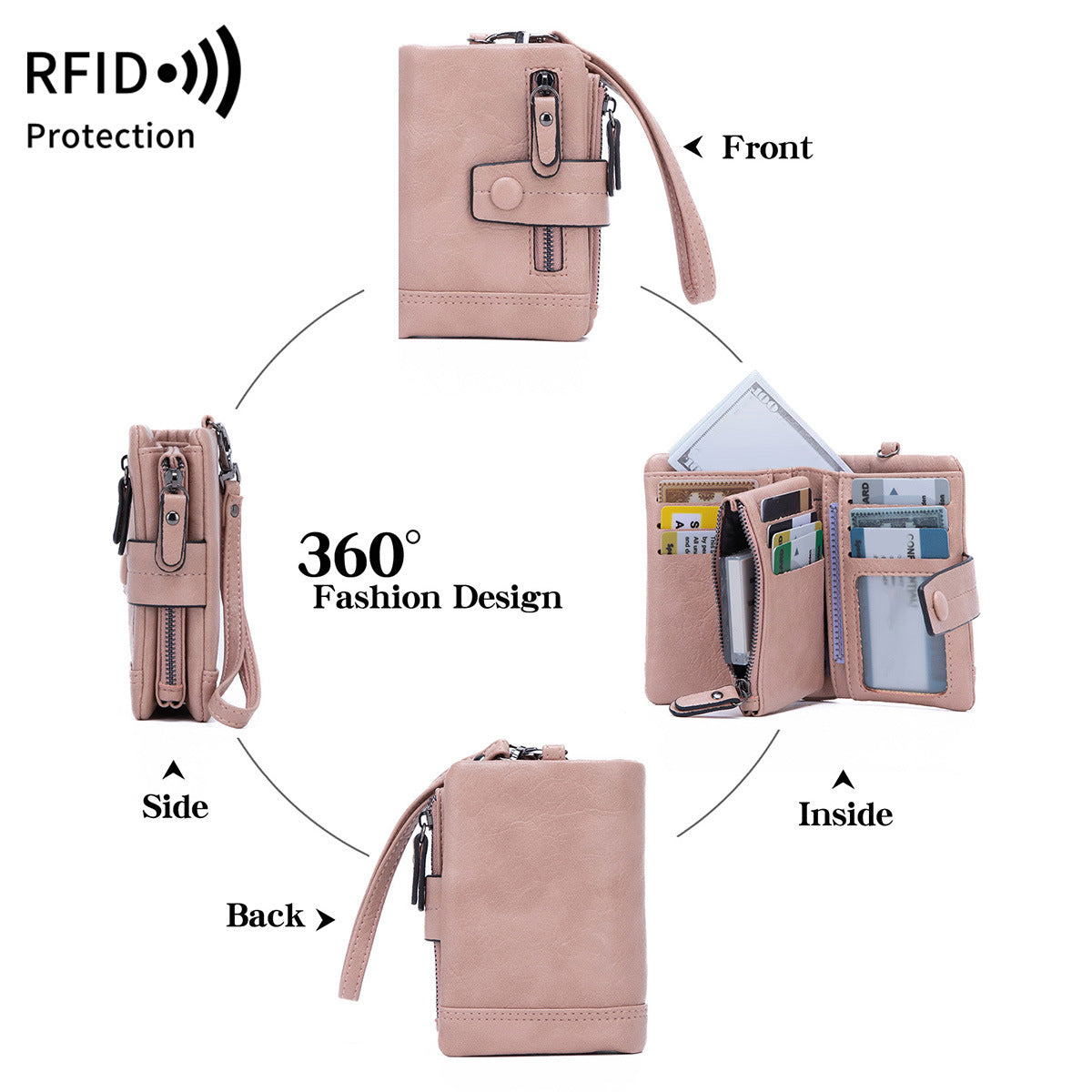 Women's Korean Fashion Zipper Hasp Clutch Coin Purses